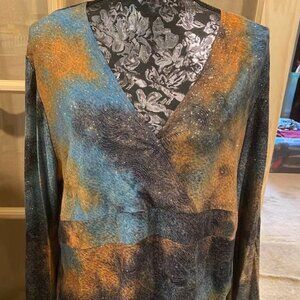 MKM Designs Earthtone Sparkle Crossover Blouse, XL